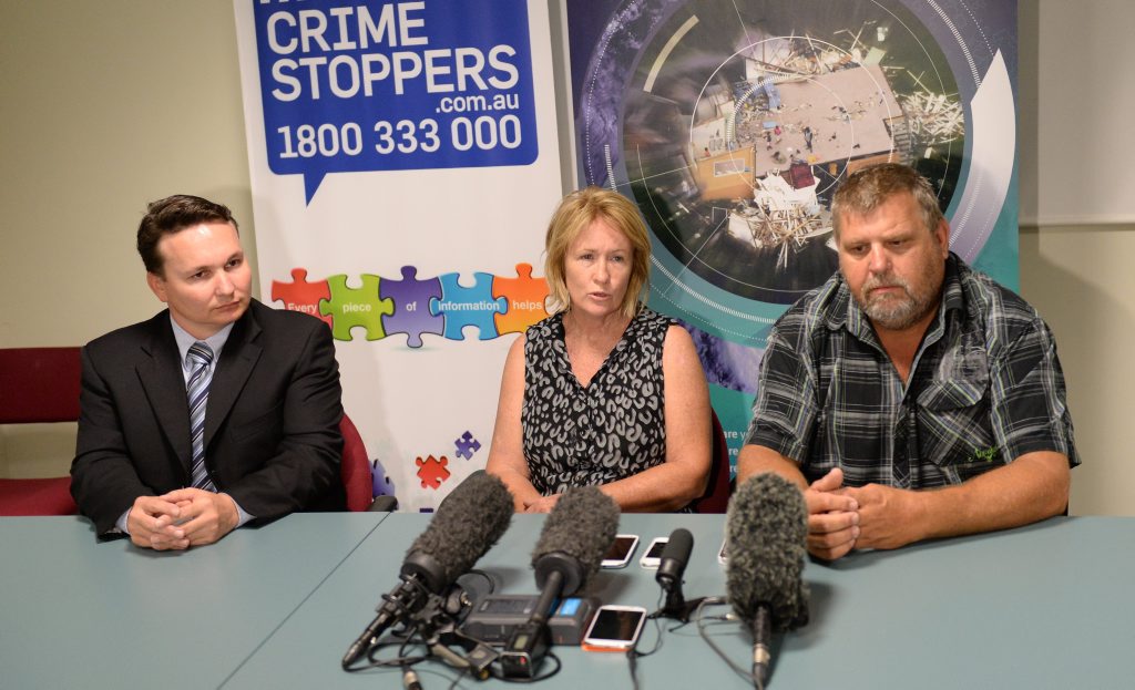Detective Senior Sergeant Scott Moon with Kurtis West's parents, L-R Roxanne and Kelvin West at the media conference on the death of Kurtis. Photo: Chris Ison / The Morning Bulletin Detective Senior Sergeant Scott Moon with Kurtis West's parents, L-R Roxanne and Kelvin West at the media conference on the death of Kurtis. Photo: Chris Ison / The Morning Bulletin