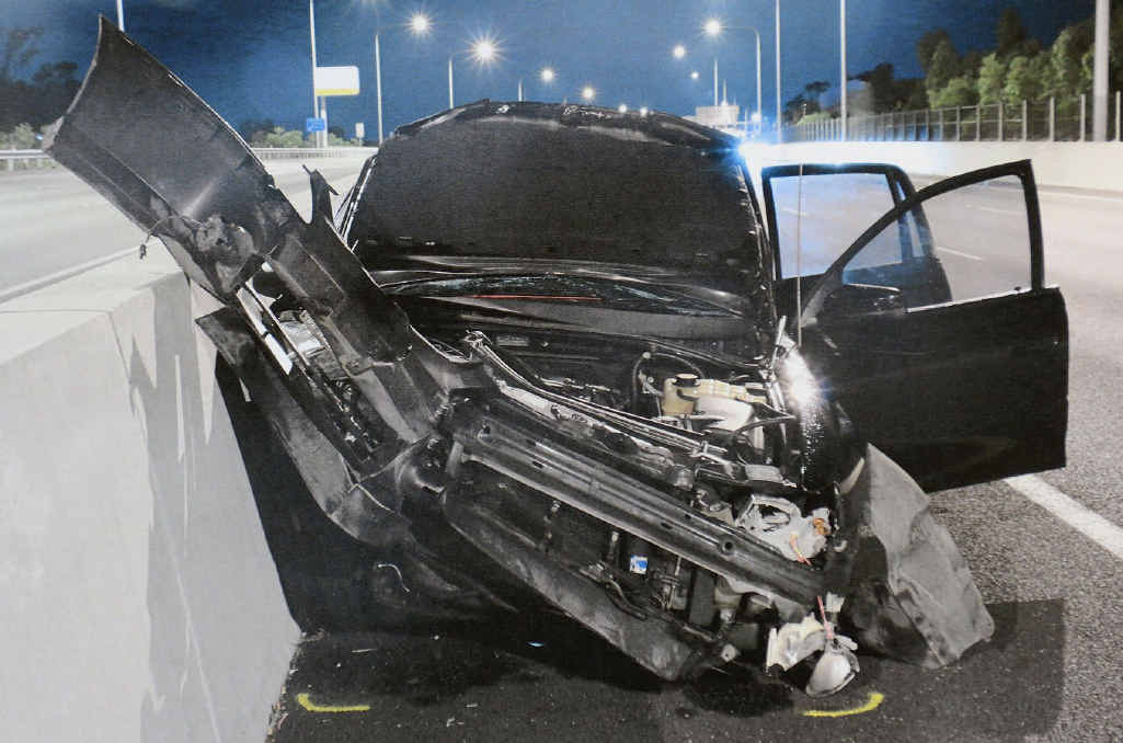 WRECK: The car involved in Monday’s pursuit. WRECK: The car involved in Monday’s pursuit.