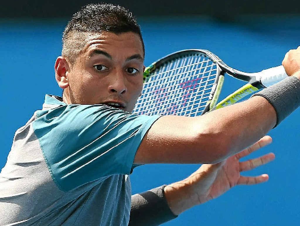 Young Australian Nick Kyrgios during his first-round win over Benjamin Becker yesterday. Young Australian Nick Kyrgios during his first-round win over Benjamin Becker yesterday.