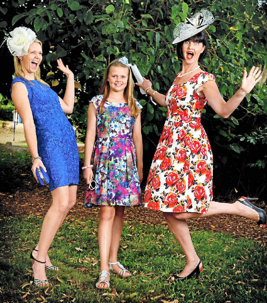 FROCK ON: Jane Thomson (blue) of Eltham with daughter Eloise Payne and Angela McCormick (white floral) of Alstonville, dressed by Candy Lane, Alstonville for the upcoming Iris Nielsen Ladies Day at The Ballina Jockey Club. FROCK ON: Jane Thomson (blue) of Eltham with daughter Eloise Payne and Angela McCormick (white floral) of Alstonville, dressed by Candy Lane, Alstonville for the upcoming Iris Nielsen Ladies Day at The Ballina Jockey Club.