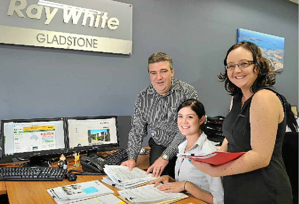Ray White Property management and leasing director John Fieldus with property manager Kristan Lacey and admin assistant Dani Verdouw assess the rental vacancy situation. Ray White Property management and leasing director John Fieldus with property manager Kristan Lacey and admin assistant Dani Verdouw assess the rental vacancy situation.