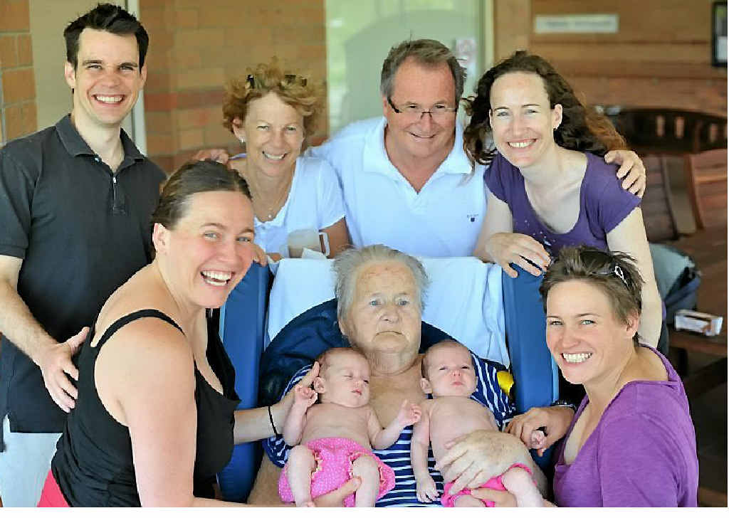 The Engelston family reunited four generations in Gladstone recently, where great grandmother Corrie met twins Calliope and Sydney for the first time. The Engelston family reunited four generations in Gladstone recently, where great grandmother Corrie met twins Calliope and Sydney for the first time.