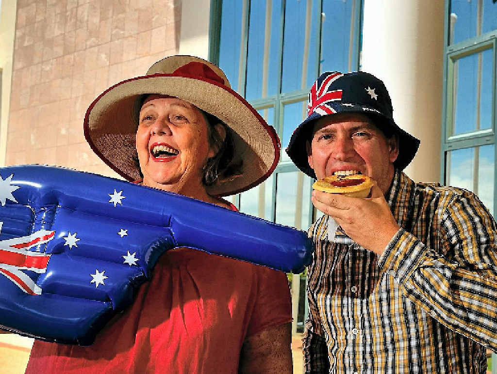 Gladstone Mayor Gail Sellers and Deputy Mayor Matt Burnett are keen for Australia Day on Sunday. Gladstone Mayor Gail Sellers and Deputy Mayor Matt Burnett are keen for Australia Day on Sunday.