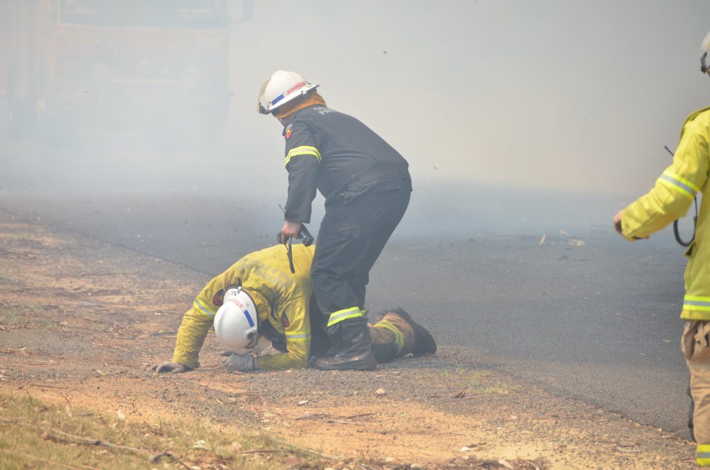 BURNT OUT: A firefighter collapsed from suspected smoke inhalation at a Kingaroy home today. BURNT OUT: A firefighter collapsed from suspected smoke inhalation at a Kingaroy home today.