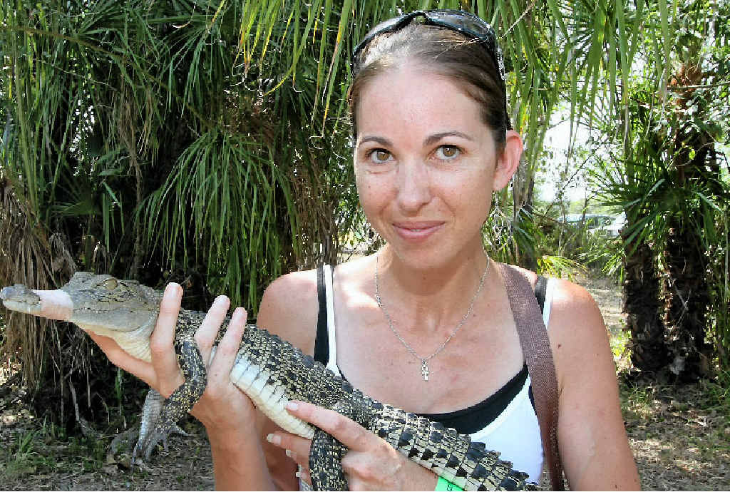 FUTURE CROC KEBAB: Lyndell Janetzki, from Wodonga in Victoria, at the Koorana Crocodile Farm. FUTURE CROC KEBAB: Lyndell Janetzki, from Wodonga in Victoria, at the Koorana Crocodile Farm.