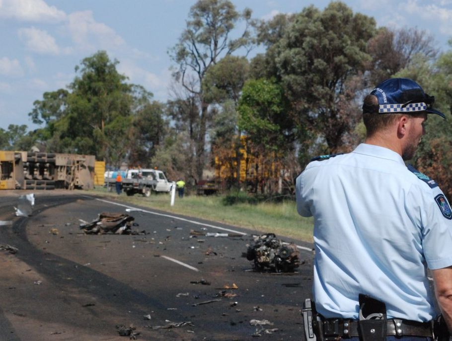 The wreckage of a fatal crash near Chinchilla. The cattle truck can be seen overturned in the distance. The wreckage of a fatal crash near Chinchilla. The cattle truck can be seen overturned in the distance.