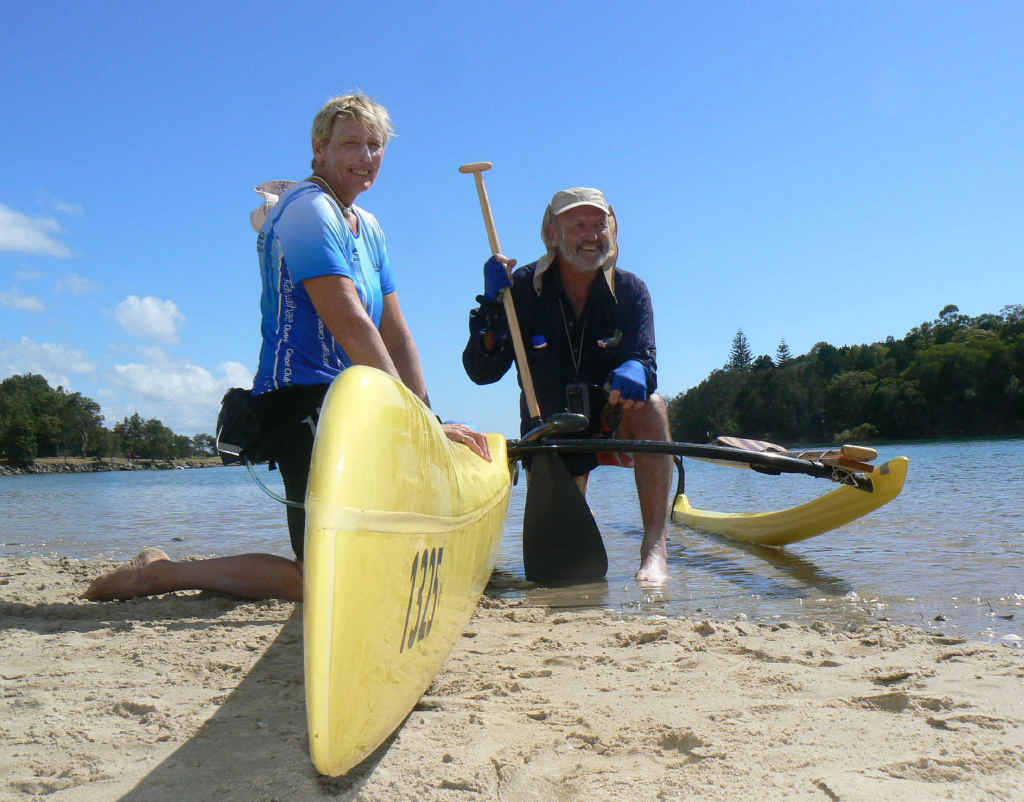 PLEASURE AND PAIN: Marathon paddlers Denise Cooper and Steve Posselt at Evans Head, part way through their epic 92km cruise around the Mid-Richmond yesterday. PLEASURE AND PAIN: Marathon paddlers Denise Cooper and Steve Posselt at Evans Head, part way through their epic 92km cruise around the Mid-Richmond yesterday.