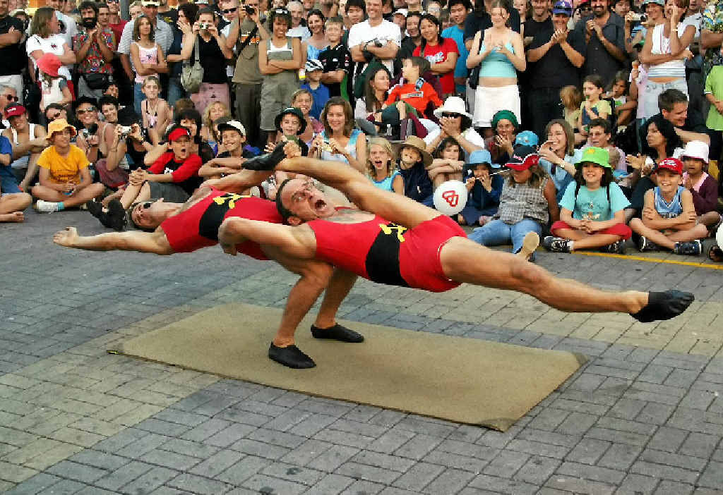 CLASS ACT: World-renowned Australian acrobatic duo Rudi Mineur and Mark Sands will entertain at the Australia Day celebrations at Gladstone Marina Parklands. CLASS ACT: World-renowned Australian acrobatic duo Rudi Mineur and Mark Sands will entertain at the Australia Day celebrations at Gladstone Marina Parklands.