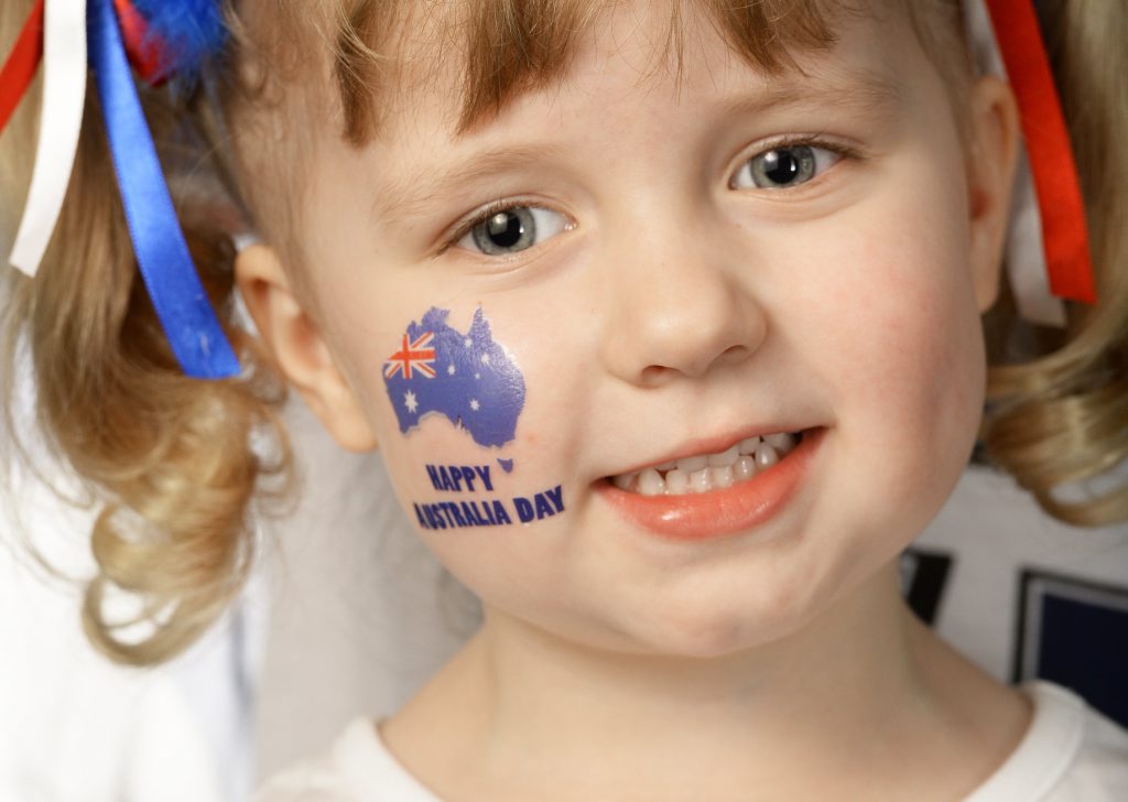 Clementine Ward Landy models the Australia Day tattoos that will be available on Friday. Clementine Ward Landy models the Australia Day tattoos that will be available on Friday.