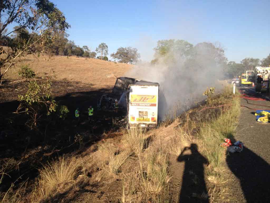 A truck driver was killed when the truck he was driving crashed and caught fire south of Warwick. A truck driver was killed when the truck he was driving crashed and caught fire south of Warwick.