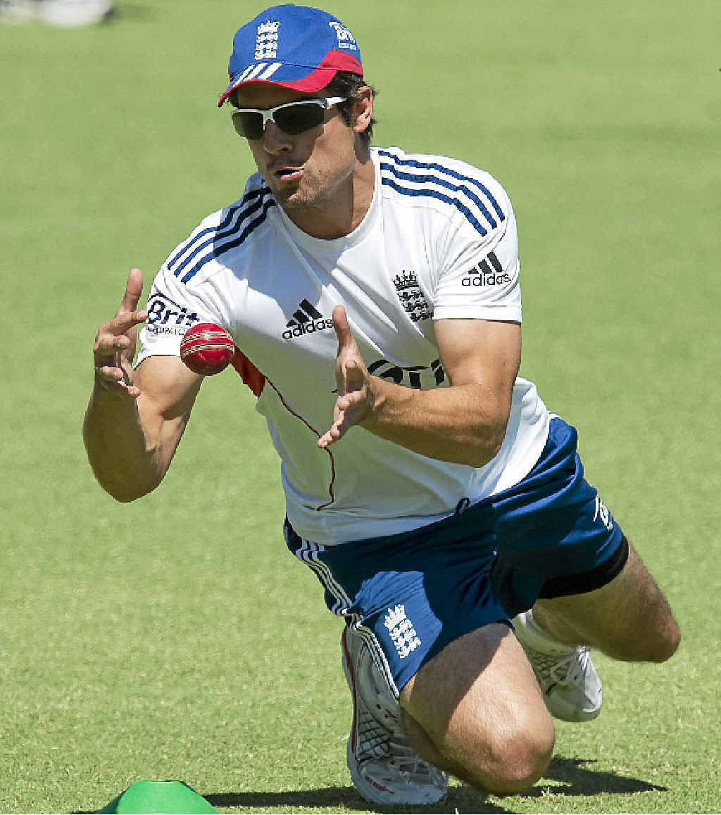 England captain Alastair Cook drops a catch during a team training session in Perth. Cook will miss tomorrow’s one-day clash against Australia. England captain Alastair Cook drops a catch during a team training session in Perth. Cook will miss tomorrow’s one-day clash against Australia.
