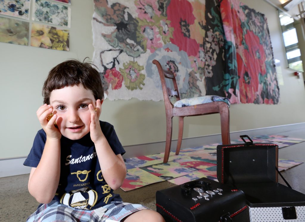 Eddie Becchio from Melbourne is enjoying treasure from the kids treasure hunt activity at Tweed River Regional Art Gallery. Eddie Becchio from Melbourne is enjoying treasure from the kids treasure hunt activity at Tweed River Regional Art Gallery.
