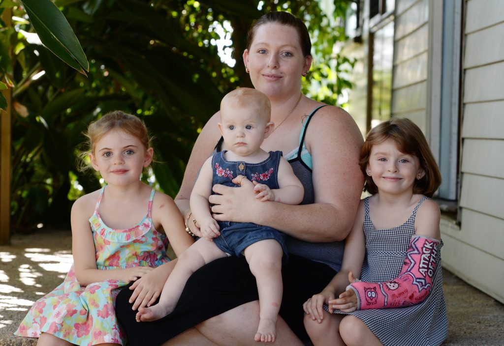 Image for sale: Emma Yardy with children, L-R Leila Wallace (5), Scarlett Wallace (9mths) and Siena Yardy (6). Emma has tips on getting young children to sleep. Photo: Chris Ison / The Morning Bulletin