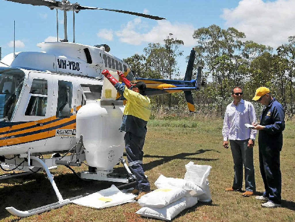 STERILISED ANTS: Clint Mason loads the chopper with fire ant bait to spread throughout the Yarwun area. STERILISED ANTS: Clint Mason loads the chopper with fire ant bait to spread throughout the Yarwun area.