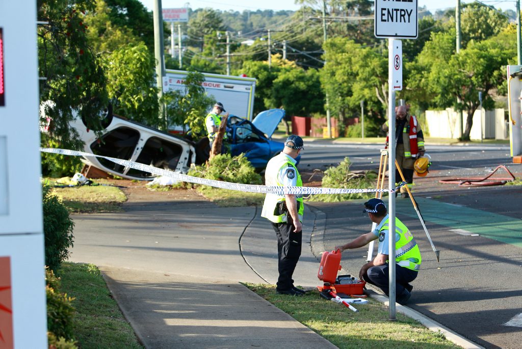 Two car crash at the intersection of Ruthven and Alderley Streets. Photo Contributed Paul Ellison Two car crash at the intersection of Ruthven and Alderley Streets. Photo Contributed Paul Ellison