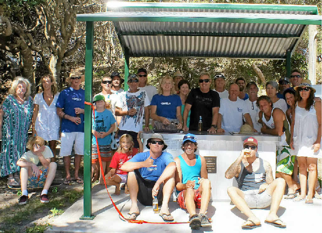 READY TO SIZZLE: Evans Head Malibu Club members attend the opening of the Tree of Knowledge barbecue behind the Evans Head-Casino Surf Life Saving Club. READY TO SIZZLE: Evans Head Malibu Club members attend the opening of the Tree of Knowledge barbecue behind the Evans Head-Casino Surf Life Saving Club.