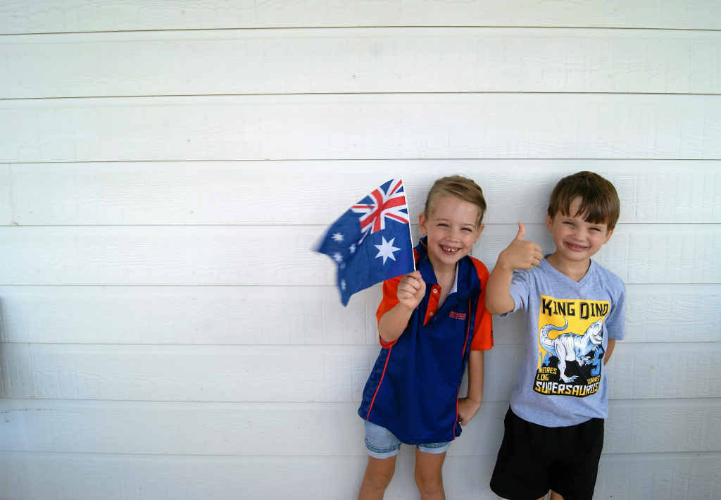 SUPPORT A MATE: Madison Jones and William Gardner show their Australia Day pride. SUPPORT A MATE: Madison Jones and William Gardner show their Australia Day pride.