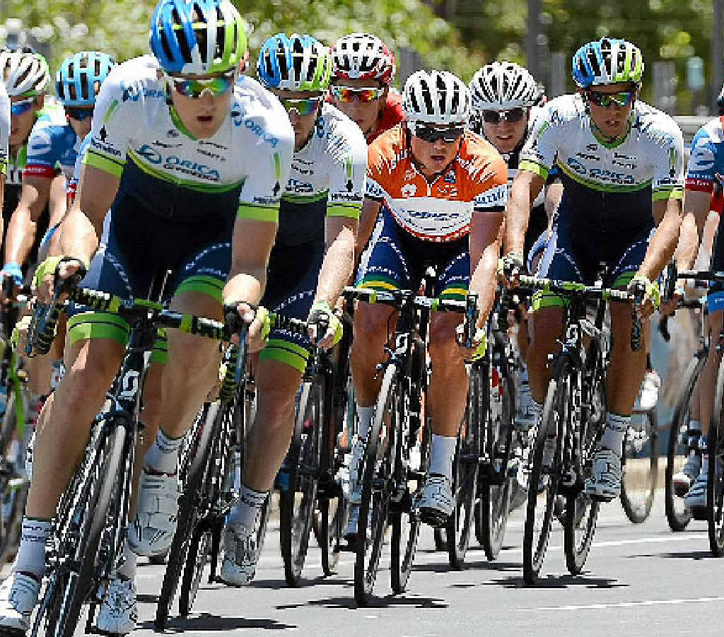 WINNING MOVE: Simon Gerrans (centre) is protected by his Orica-GreenEDGE teammates during the final stage of the Tour Down Under in Adelaide. WINNING MOVE: Simon Gerrans (centre) is protected by his Orica-GreenEDGE teammates during the final stage of the Tour Down Under in Adelaide.