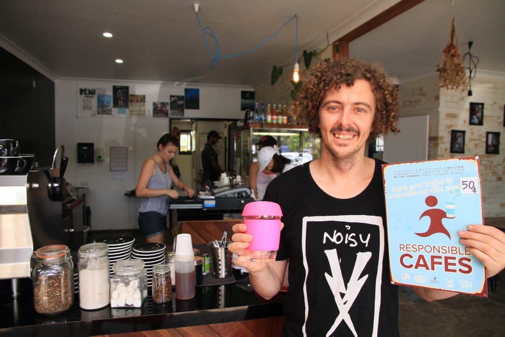 Co-owner of Leche Cafe in Yamba Zac Roberts is proud to support the 'Responsible Cafes' movement offering 50 cents off to customers who bring their own cups for a coffee (http://responsiblerunners.org/) Photo: Contributed NO RESALE Co-owner of Leche Cafe in Yamba Zac Roberts is proud to support the 'Responsible Cafes' movement offering 50 cents off to customers who bring their own cups for a coffee (http://responsiblerunners.org/) Photo: Contributed NO RESALE
