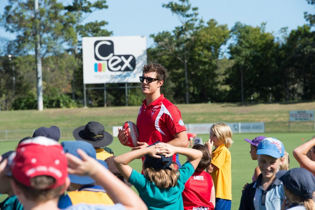 Sydney Swans forward/ruckman Kurt Tippett stands head and shoulders above the 220 kids who attended Thursday's AFL superclinic at C.ex Coffs International Stadium.