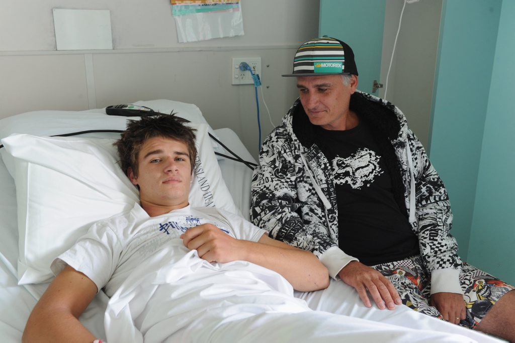 Seth Muller, 15, and his dad Shane from Maryborough now at Hervey Bay Hospital after Kingaroy Hospital failed to identify the seriousness of Seth's injuries. Seth Muller, 15, and his dad Shane from Maryborough now at Hervey Bay Hospital after Kingaroy Hospital failed to identify the seriousness of Seth's injuries.