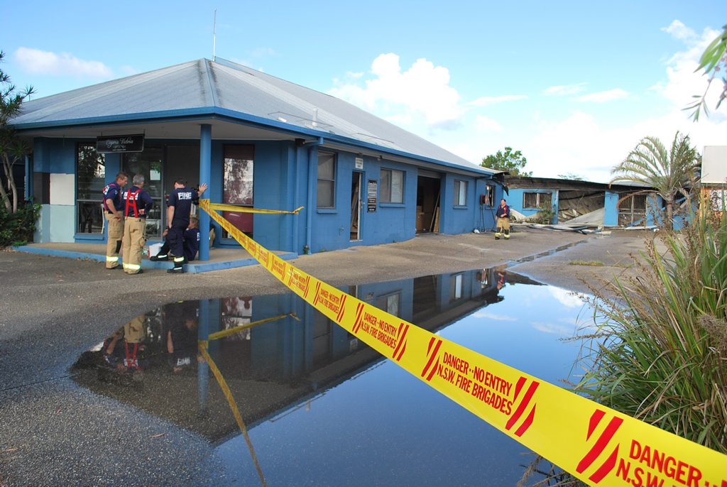 FIRE: Aftermath of fire at the factory unit rented by the Nomads in Brigantine Street Byron Bay Photo Christian Morrow / Byron Shire News FIRE: Aftermath of fire at the factory unit rented by the Nomads in Brigantine Street Byron Bay Photo Christian Morrow / Byron Shire News