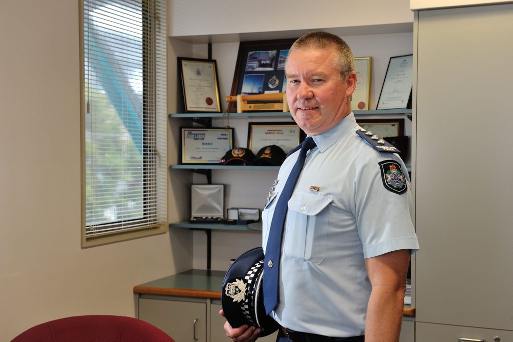 HATS OFF: Inspector Darren Somerville celebrates 30 years of continuous service with the police force. HATS OFF: Inspector Darren Somerville celebrates 30 years of continuous service with the police force.