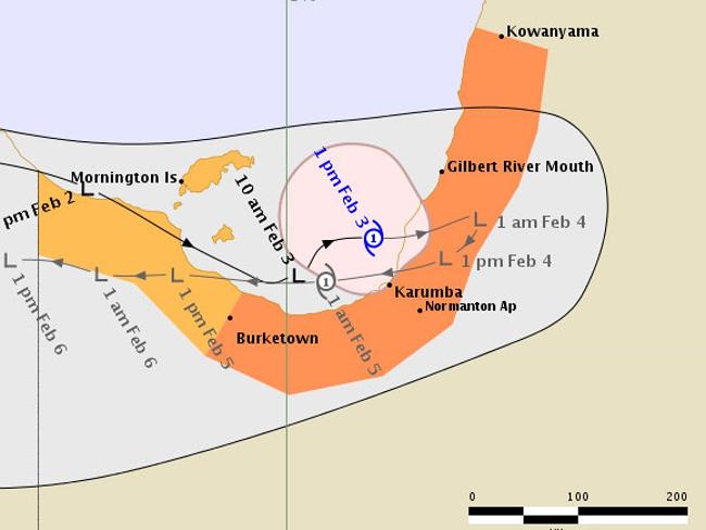 The projected pathway of Cyclone Fletcher as provided by the Bureau of Meteorology. The projected pathway of Cyclone Fletcher as provided by the Bureau of Meteorology.
