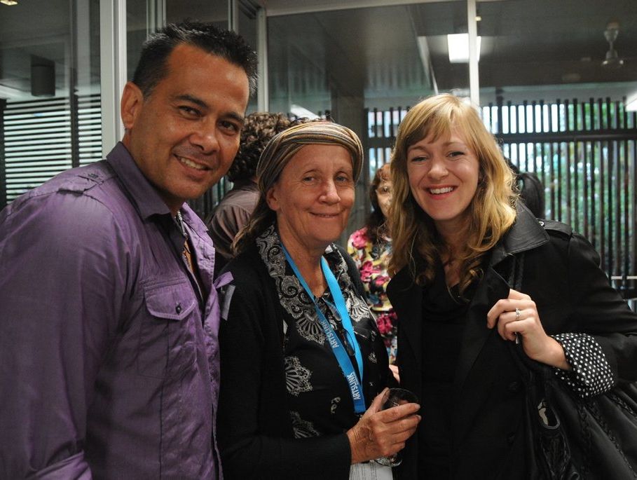 Animating Spaces' project coordinator David Kingston and community coordinator Belynda (Bindi) Waugh, discuss the upcoming project with local artist Ginette Brace. Photo Contributed