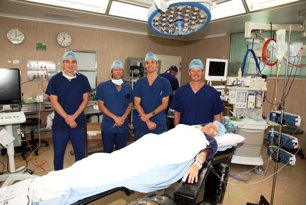 Nigel Middlebrook, Professor Christie, Peter Neville (all from Premion) and urologist Dr Stephen Bourne with the 100th brachytherapy patient Graham Wooldridge. Nigel Middlebrook, Professor Christie, Peter Neville (all from Premion) and urologist Dr Stephen Bourne with the 100th brachytherapy patient Graham Wooldridge.