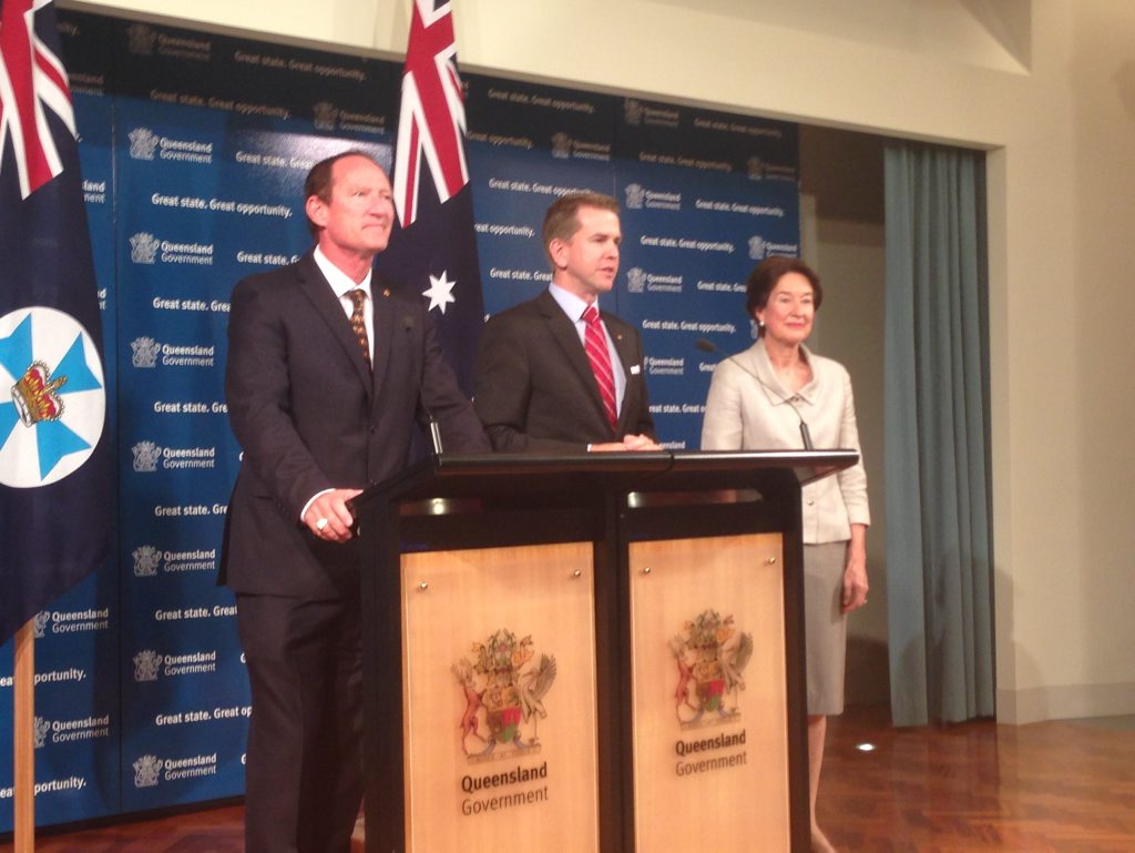 Queensland Racing Minister Steve Dickson, Attorney-General Jarrod Bleijie and Commissioner Margaret White handing down the Queensland Racing Commission of Inquiry on February, 07, 2014. Picture: Adam Davies Queensland Racing Minister Steve Dickson, Attorney-General Jarrod Bleijie and Commissioner Margaret White handing down the Queensland Racing Commission of Inquiry on February, 07, 2014. Picture: Adam Davies
