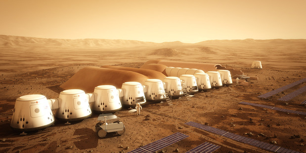 The proposed Mars One settlement, looking like a row of beach buckets, will have home comforts and interior food-growing areas. The proposed Mars One settlement, looking like a row of beach buckets, will have home comforts and interior food-growing areas.