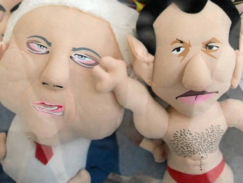 NO SIGN OF VENDING ENDING: These political plush toys are at Morayfield Shopping Centre. NO SIGN OF VENDING ENDING: These political plush toys are at Morayfield Shopping Centre.