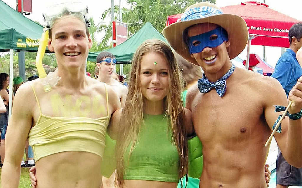 Alstonville High School’s swimming carnival at Alstonville Pool. Jason Campbell (left), Laura Eason, and Michael Blackler were suitably attired. Alstonville High School’s swimming carnival at Alstonville Pool. Jason Campbell (left), Laura Eason, and Michael Blackler were suitably attired.