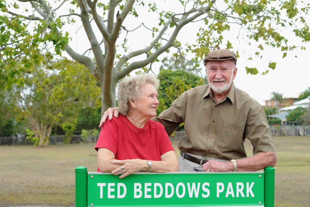 Joan and Doug Beddows at Ted Beddows Park which is named after Doug's dad. Joan and Doug Beddows at Ted Beddows Park which is named after Doug's dad.