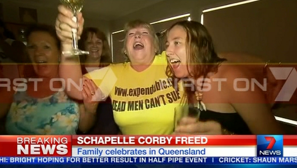 Schapelle Corby's mum Rosleigh Rose celebrates her daughter's release from a Bali prison. Photo: Seven News Schapelle Corby's mum Rosleigh Rose celebrates her daughter's release from a Bali prison. Photo: Seven News