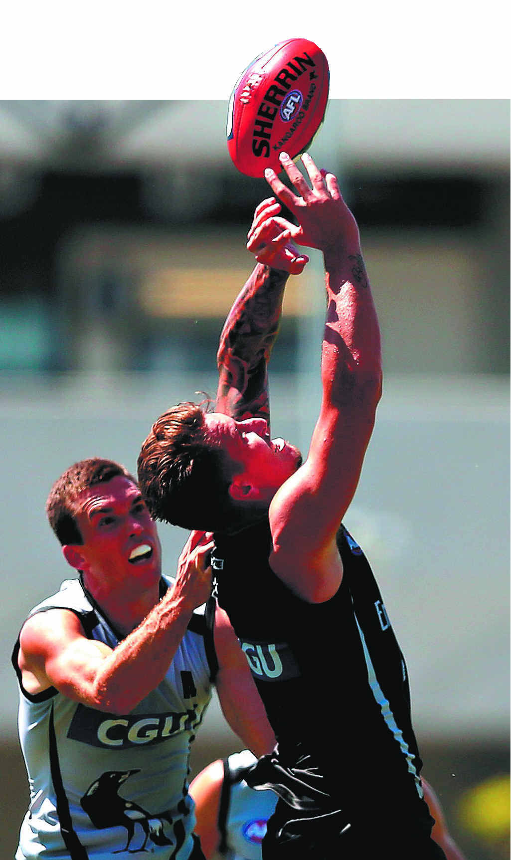 Collingwood’s Jesse White marks the ball during an AFL pre-season intra-club match at Olympic Park on February 1. Collingwood’s Jesse White marks the ball during an AFL pre-season intra-club match at Olympic Park on February 1.