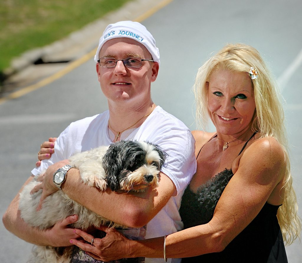 Ben Valery, 18, with his dog Lockey and mum Kelleen Windsor. Ben Valery, 18, with his dog Lockey and mum Kelleen Windsor.