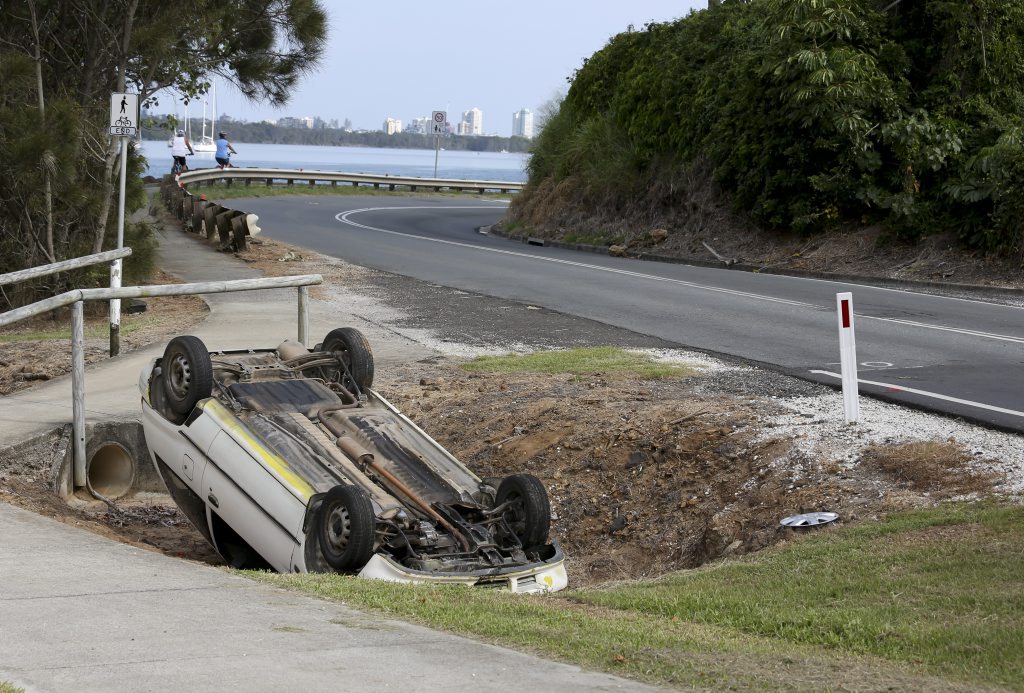 Car flipped over on Fingal Rd. Car flipped over on Fingal Rd.