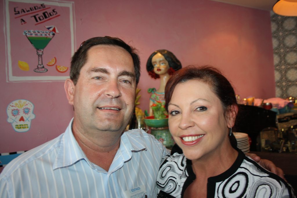 Image for sale: Michael Goodwin of Ethica Private Wealth and Kathy Gambini of Vie Institute at Maroochydore Chamber of Commerce's networking night at The Prickly Pignata at Cotton Tree Photo: Erle Levey / Sunshine Coast Daily