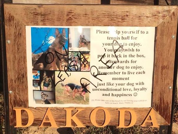 A Facebook image shows the damage done to a memorial for loved german shepherd Dakoda. A Facebook image shows the damage done to a memorial for loved german shepherd Dakoda.
