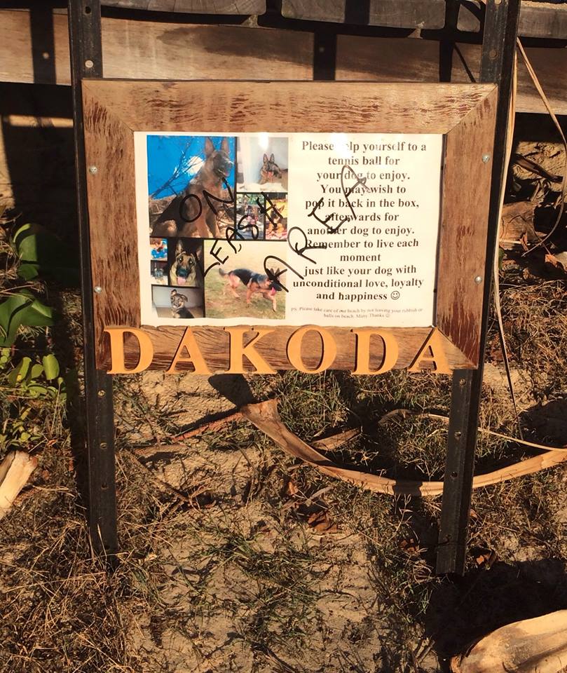 A Facebook image shows the damage done to a memorial for loved german shepherd Dakoda. A Facebook image shows the damage done to a memorial for loved german shepherd Dakoda.
