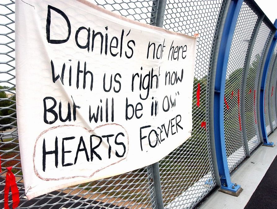 Daniel Morcombe sign on Keil Mountain Overpass at Woombye. FILE Daniel Morcombe sign on Keil Mountain Overpass at Woombye. FILE