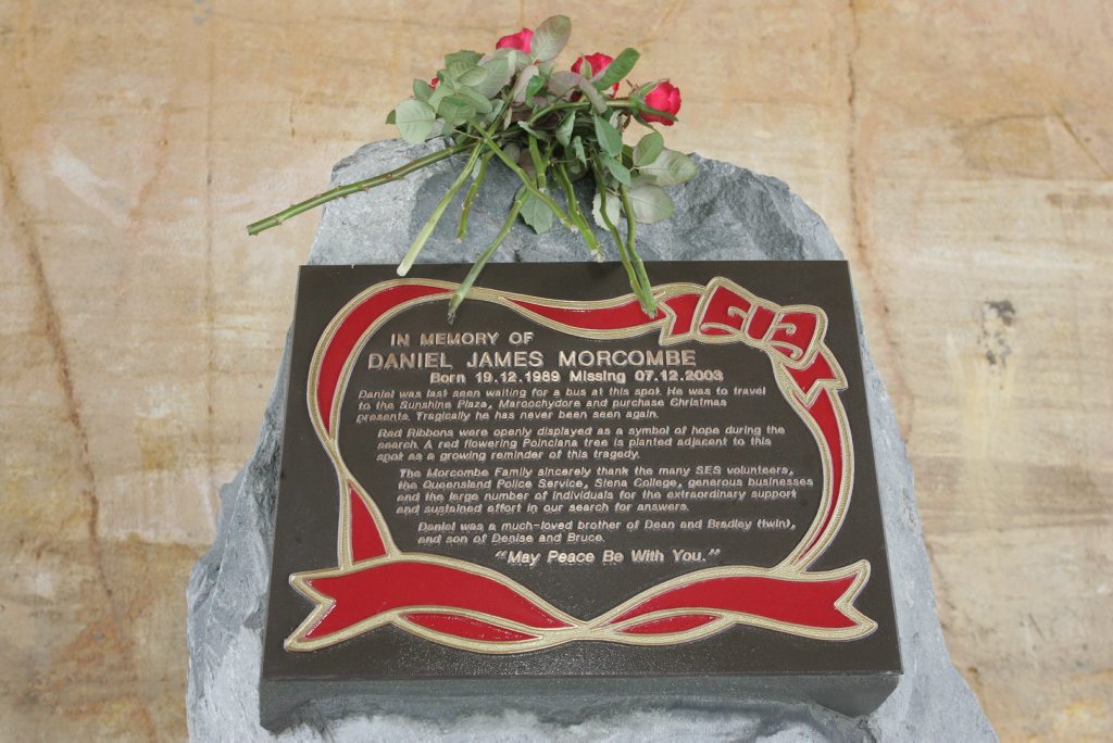 The Daniel Morcombe Memorial near where he was taken in 2003. The Daniel Morcombe Memorial near where he was taken in 2003.