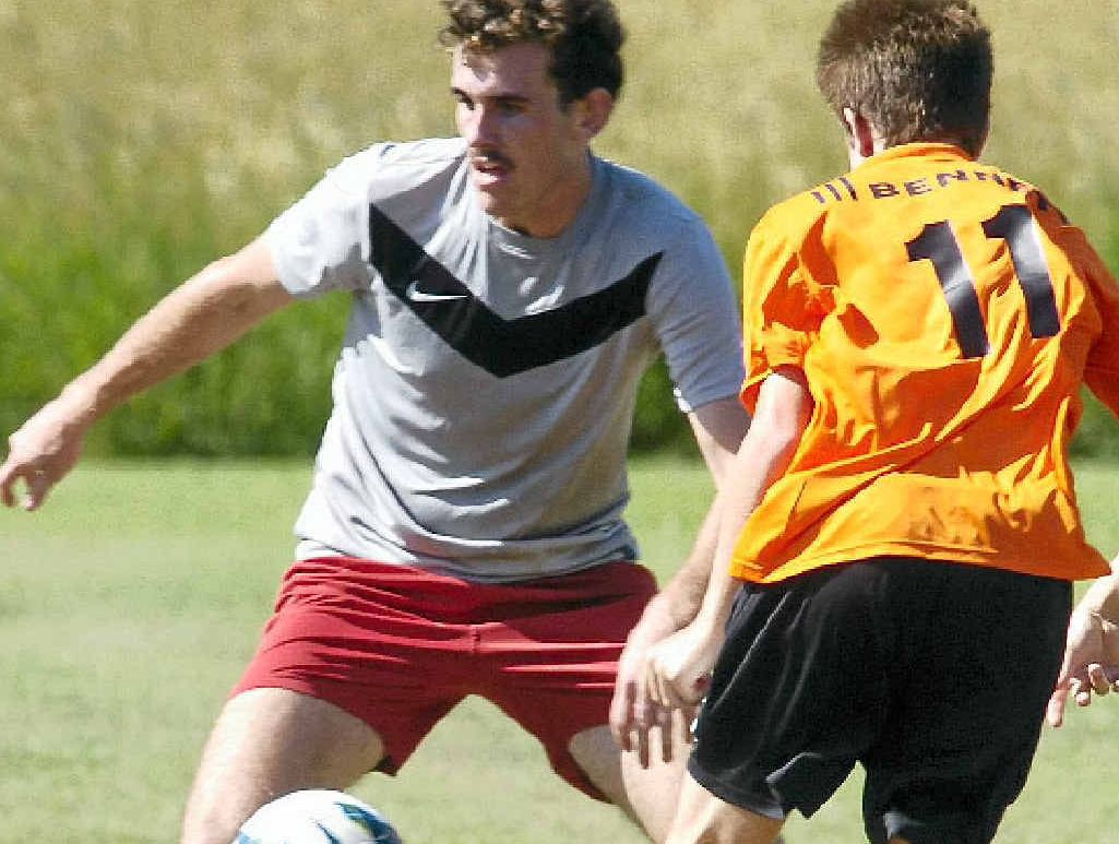 GOALSCORER: Paddy Kable (left) tries to start another attack for his Lismore Workers side in the Northern New South Wales State Cup clash with Lennox Head. Kable struck a hat-trick as his side cruised to victory. GOALSCORER: Paddy Kable (left) tries to start another attack for his Lismore Workers side in the Northern New South Wales State Cup clash with Lennox Head. Kable struck a hat-trick as his side cruised to victory.