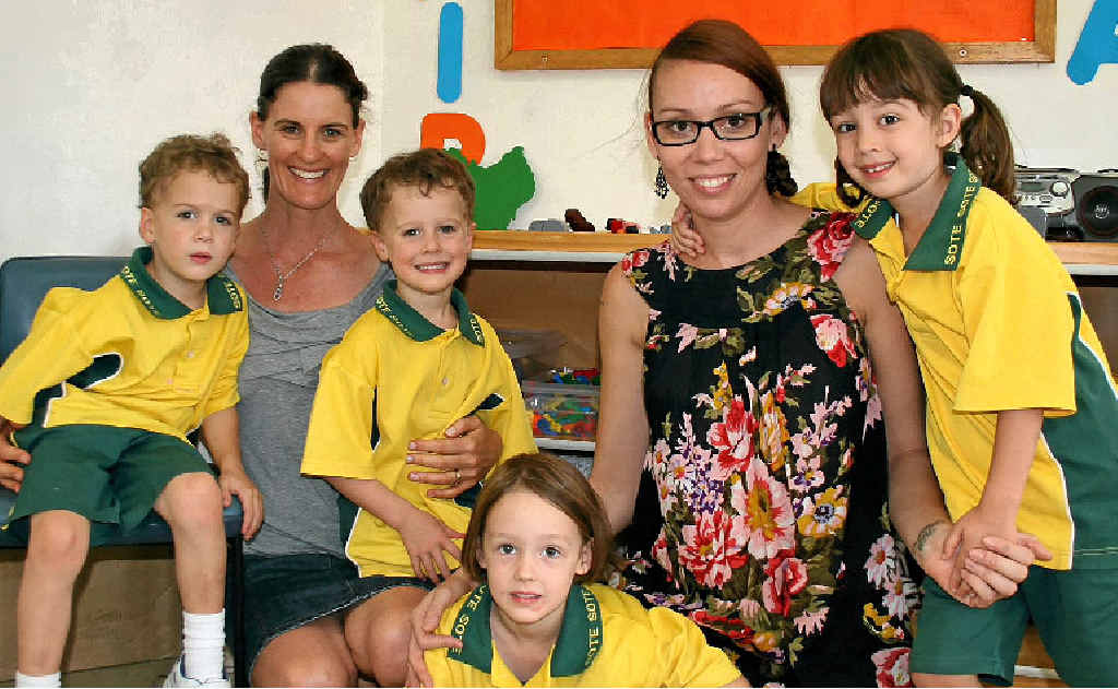 TWINNING: Beau and Noah with mum Jenny Thornton, and the Maquire girls Olive and Edi with their mum Nell Hetherington. TWINNING: Beau and Noah with mum Jenny Thornton, and the Maquire girls Olive and Edi with their mum Nell Hetherington.