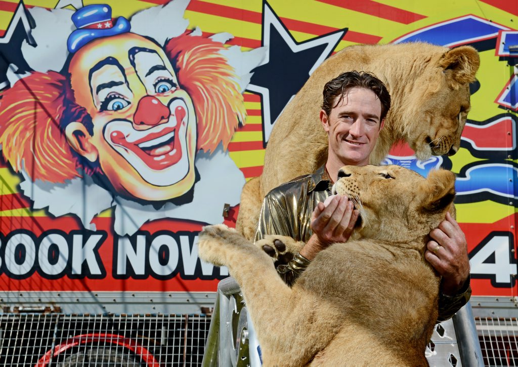 Lion Trainer and Clown, Matt Ezekial from Stardust Circus. Pictured getting ready for their upcoming Lismore shows. Photo Patrick Gorbunovs / The Northern Star Lion Trainer and Clown, Matt Ezekial from Stardust Circus. Pictured getting ready for their upcoming Lismore shows. Photo Patrick Gorbunovs / The Northern Star