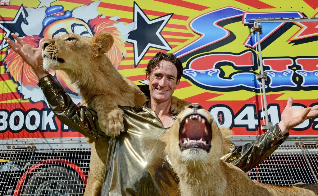 Lion Trainer and Clown, Matt Ezekial from Stardust Circus. Pictured getting ready for their upcoming Lismore shows. Photo Patrick Gorbunovs / The Northern Star Lion Trainer and Clown, Matt Ezekial from Stardust Circus. Pictured getting ready for their upcoming Lismore shows. Photo Patrick Gorbunovs / The Northern Star