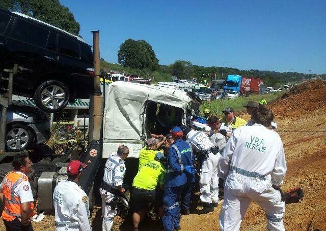 A photo from the Tweed-Byron LAC Facebook page showing Police Rescue officers on-site at yesterday's crash at Ewingsdale. A photo from the Tweed-Byron LAC Facebook page showing Police Rescue officers on-site at yesterday's crash at Ewingsdale.