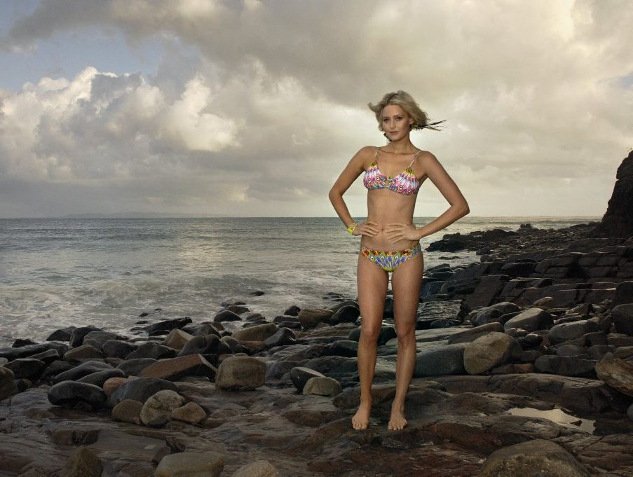 Former Miss Universe Australia Kimberley Busteed in Hive Swimwear 'Birds of Noosa' print. Former Miss Universe Australia Kimberley Busteed in Hive Swimwear 'Birds of Noosa' print.